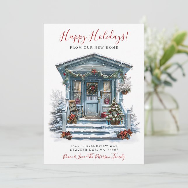 Happy Holidays Neue Zuhause Fronttür verschieben Ankündigung (Stehend Vorderseite)