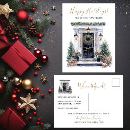 Happy Holidays Neue Zuhause Fronttür verschieben Ankündigungspostkarte