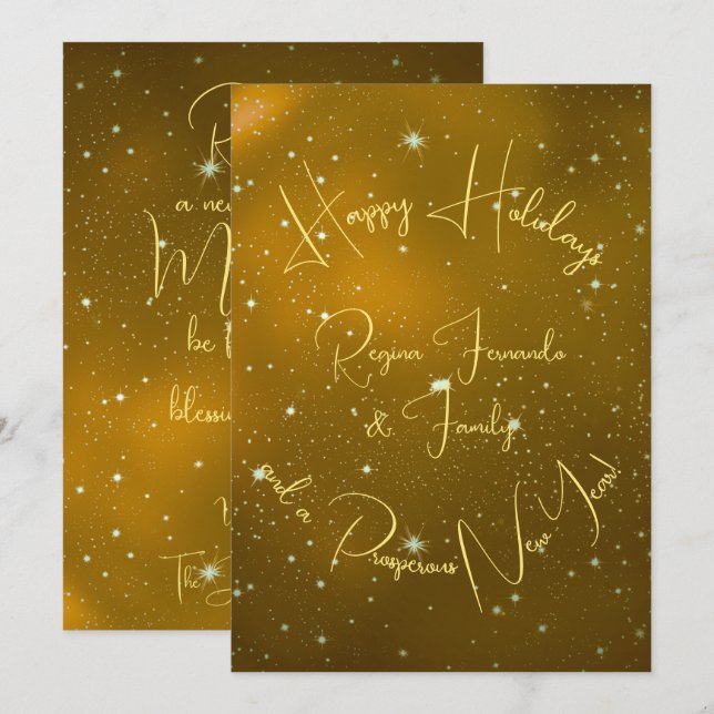Happy Holidays New Year Stars Gold Typografie Karte (Vorne/Hinten)