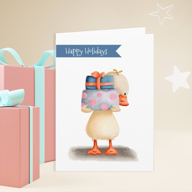 Happy Holidays Niedlich Duck Holding Geschenke Karte (Von Creator hochgeladen)