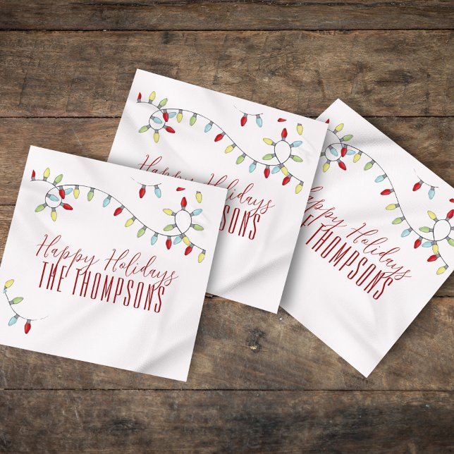 Happy Holidays Niedlich farbenfrohe String Lights Serviette (Happy Holidays custom whimsical colorful string lights paper napkin. )