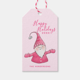 Happy Holidays Niedlich Gnome Pink Weihnachten Geschenkanhänger