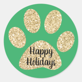 Happy Holidays Niedlich Gold Glitzer Paw Print Gre Runder Aufkleber