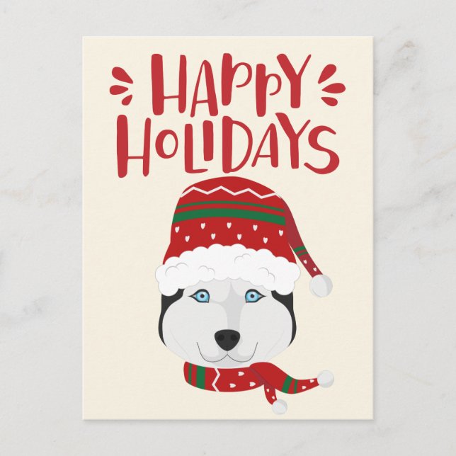 Happy Holidays - Niedlich Husky Weihnachten Postkarte (Vorderseite)