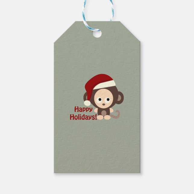 Happy Holidays Niedlich Santa Monkey Geschenkanhänger (Vorderseite)