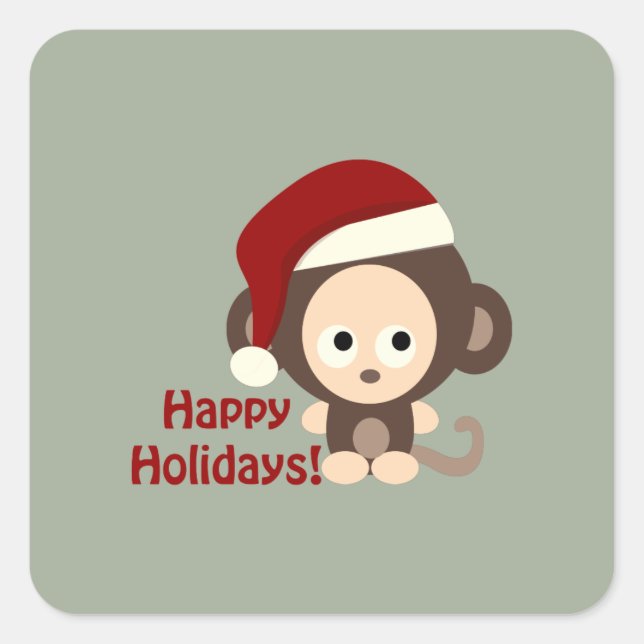 Happy Holidays Niedlich Santa Monkey Quadratischer Aufkleber (Vorderseite)