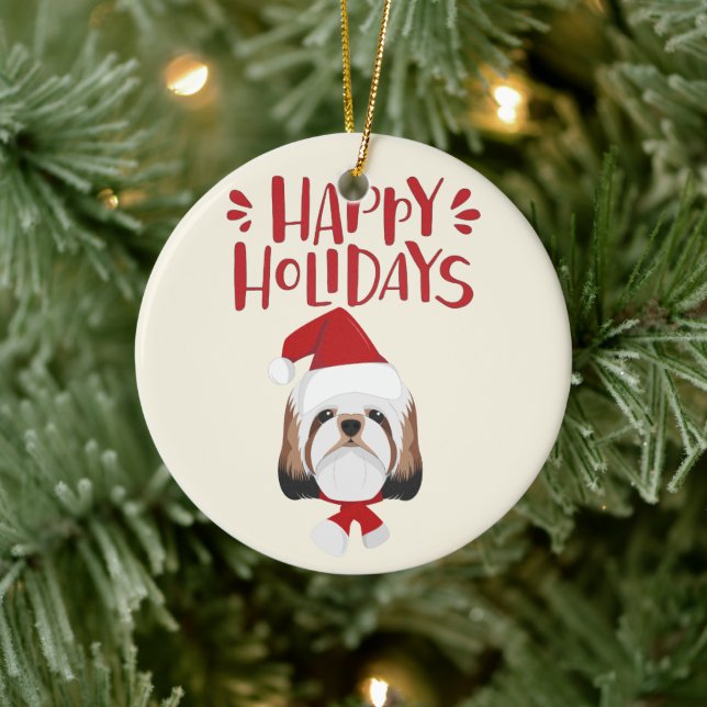 Happy Holidays - Niedlich Shih Tzu Weihnachten Keramik Ornament (Baum)