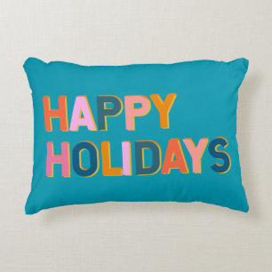 Happy Holidays Niedlich Whimsical Typografy Blue Dekokissen