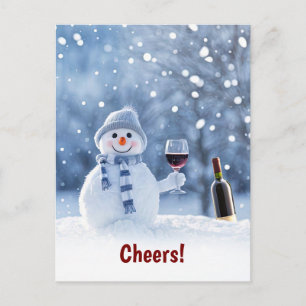 Happy Holidays Niedlich Wine and Snowman Cheers Feiertagspostkarte