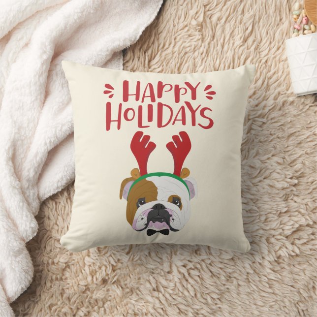 Happy Holidays - Niedlicher englischer Bulldog - W Kissen (Decke)
