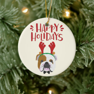 Happy Holidays - Niedlicher englischer Bulldog Wei Keramik Ornament