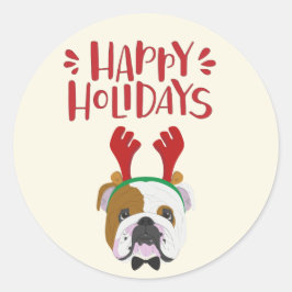 Happy Holidays - Niedlicher englischer Bulldog Wei Runder Aufkleber