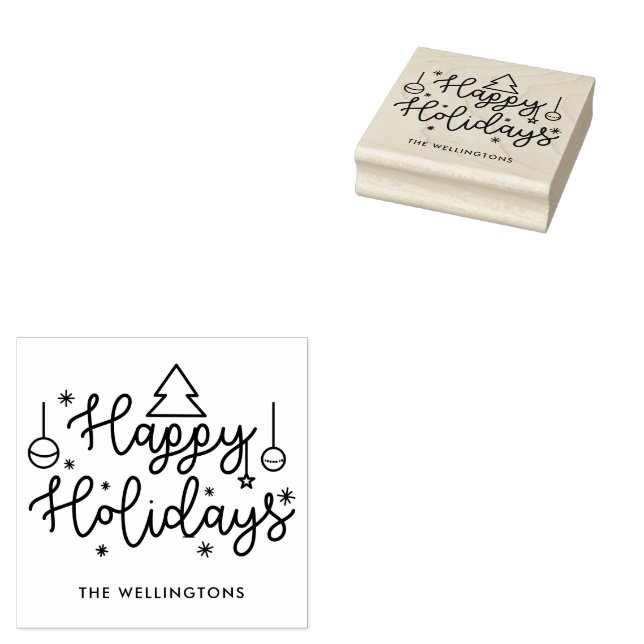 Happy Holidays Niedlicher Name der Skriptfamilie Gummistempel (Stempel)