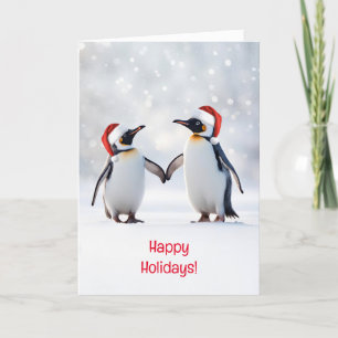 Happy Holidays Niedliches Paar Pinguine Hats und S Karte