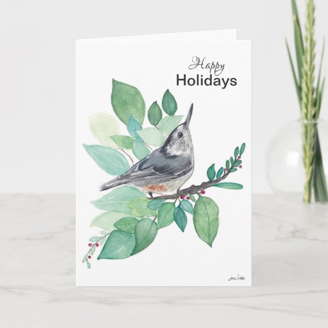 Happy Holidays Nuthatch Bird Card Karte (Vorderseite)