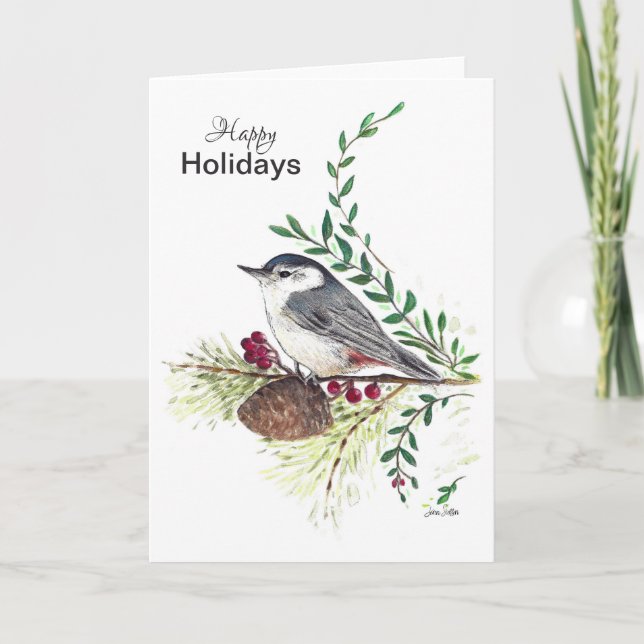 Happy Holidays Nuthatch Bird Card Karte (Vorderseite)