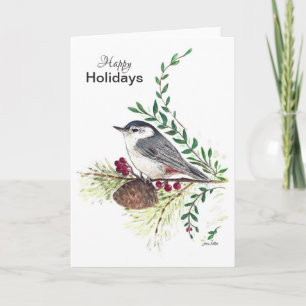 Happy Holidays Nuthatch Bird Card Karte