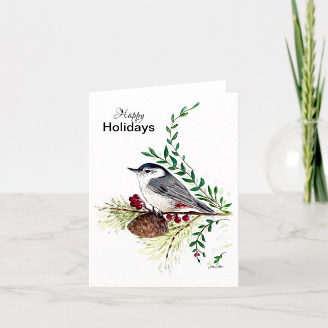 Happy Holidays Nuthatch Bird Card Karte (Happy Holidays Nuthatch Bird Card from Jenn's Emporium. )