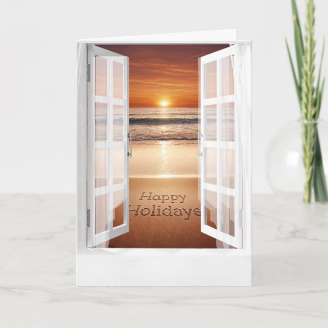 Happy Holidays Ocean View in Window Karte (Vorderseite)