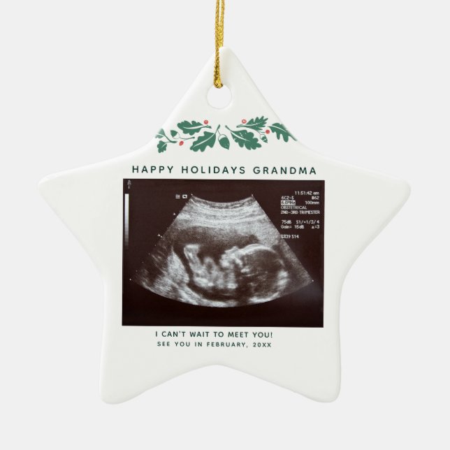 Happy Holidays Oma Pregnancy Ankündigung Keramik Ornament (Vorne)