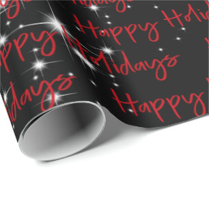 Happy Holidays on Black Geschenkpapier
