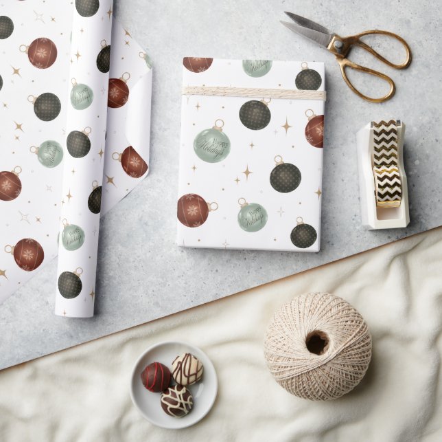 Happy Holidays Ornaments Neutrales festliches Gesc Geschenkpapier (Kunsthandwerk)