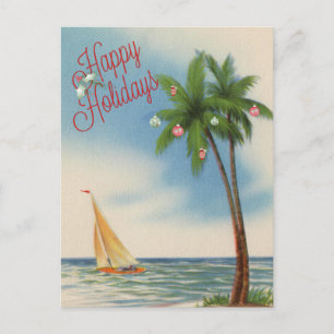 Happy Holidays Palm Tree und Sailboat Feiertagspostkarte