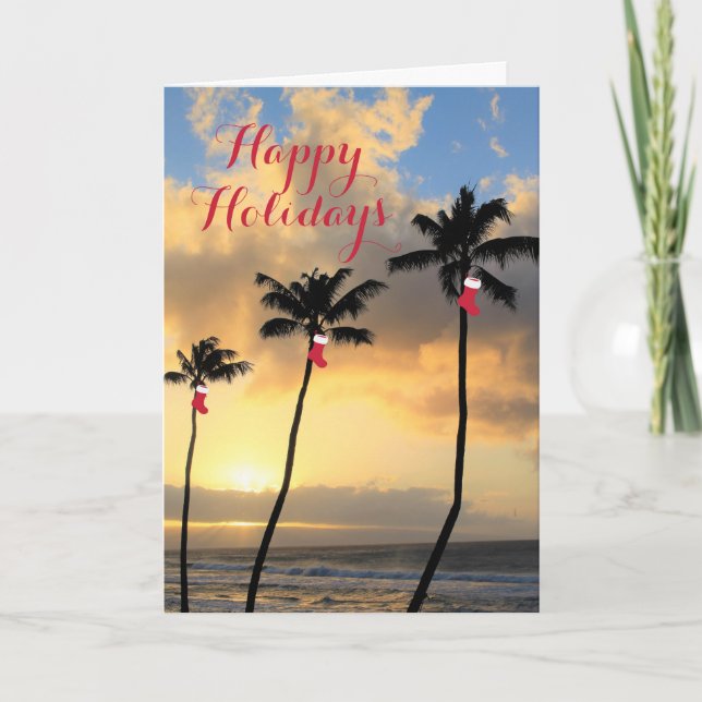 Happy Holidays Palm Trees & Strumpfs Karte (Vorderseite)