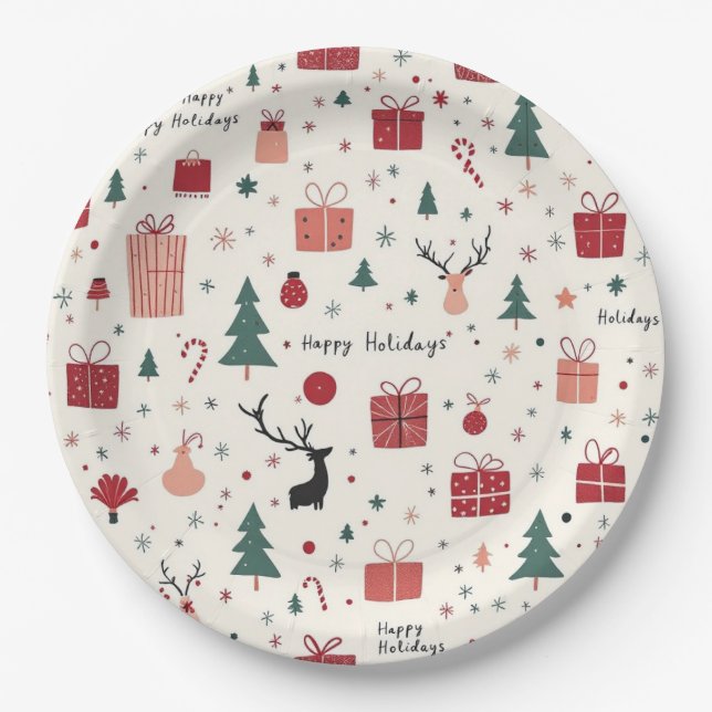 Happy Holidays Pappteller (Vorderseite)