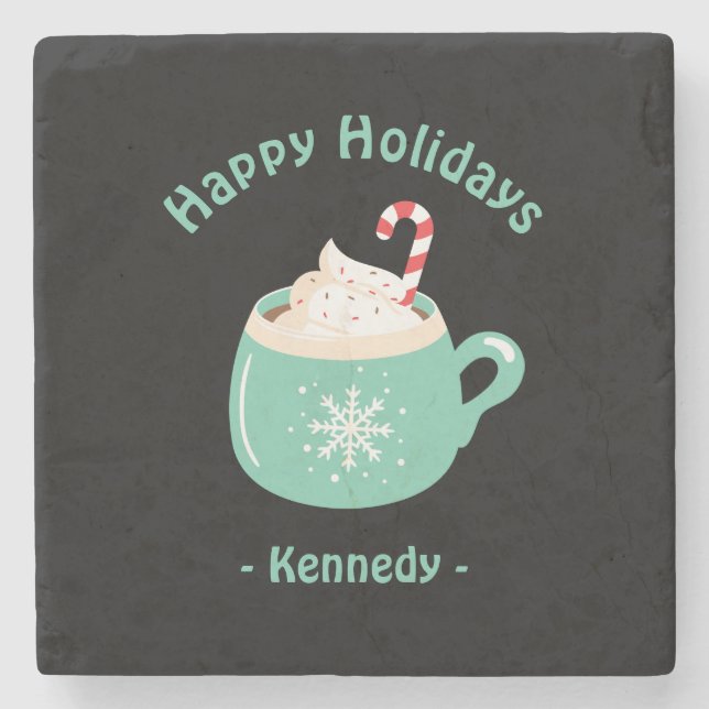 Happy Holidays Pastel Blue Hot Chocolate Cup Steinuntersetzer (Vorderseite)