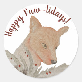 Happy Holidays Pawlidays Woodland Fox Runder Aufkleber