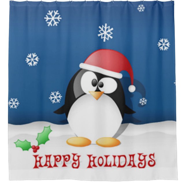 Happy Holidays Penguin Duschvorhang (Vorderseite)
