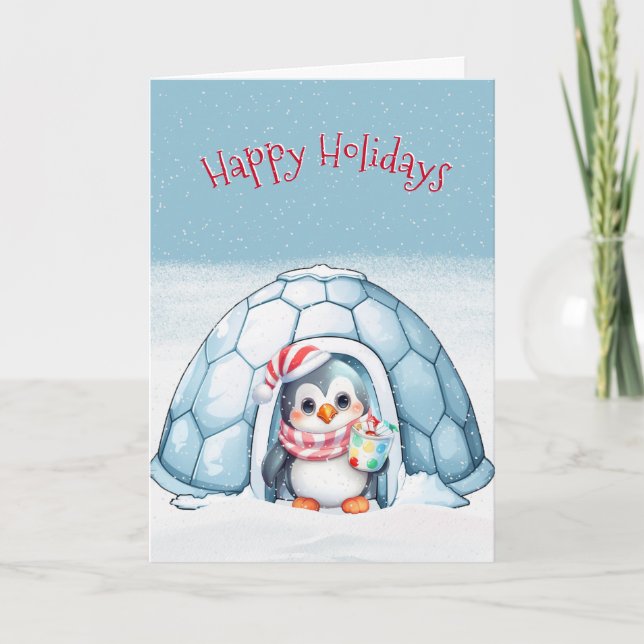 Happy Holidays Penguin Feiertagskarte (Vorderseite)