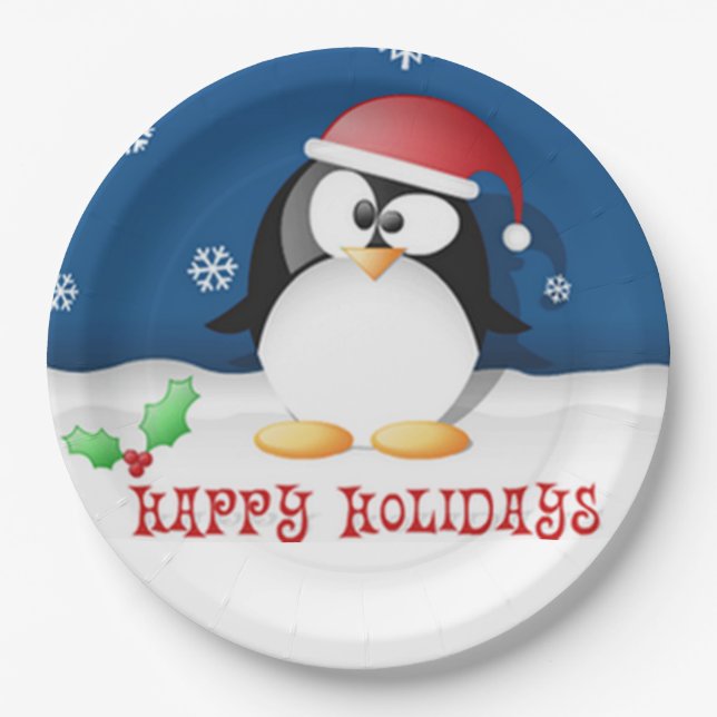 Happy Holidays Penguin Pappteller (Vorderseite)