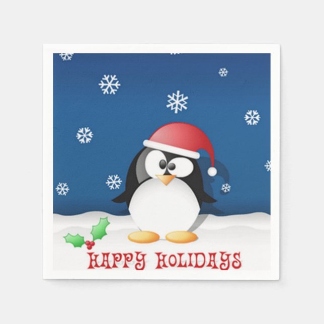 Happy Holidays Penguin Serviette (Vorderseite)