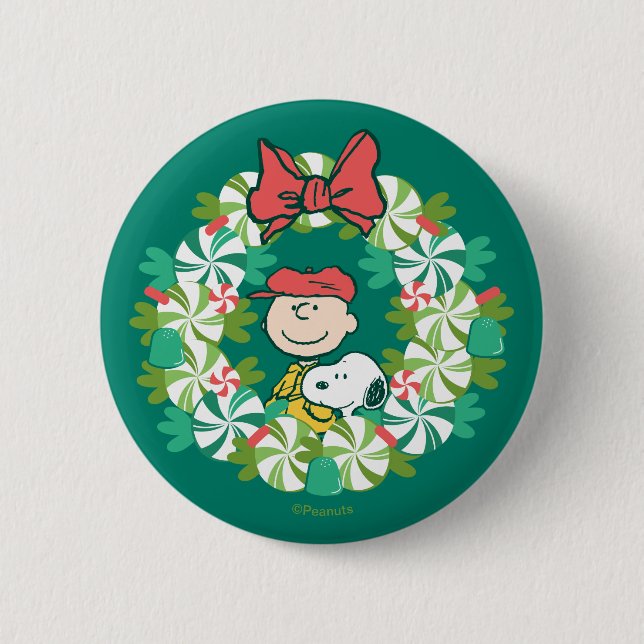 Happy Holidays | Peppermint Candy Wreath Button (Vorderseite)