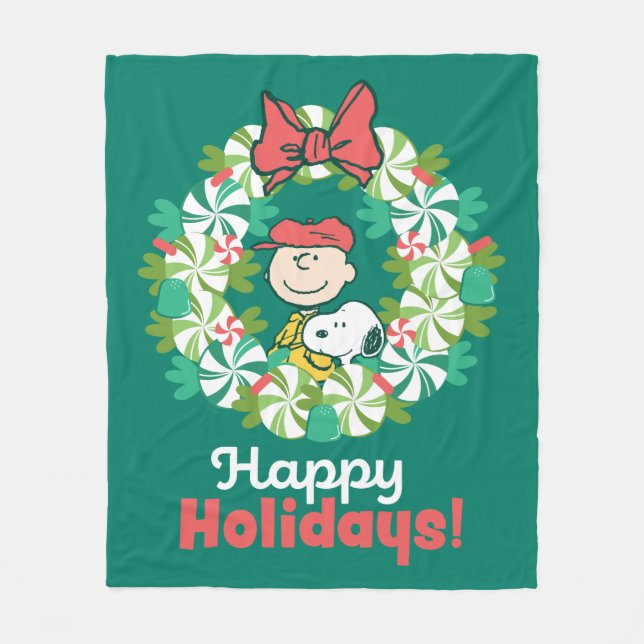 Happy Holidays | Peppermint Candy Wreath Fleecedecke (Vorderseite)