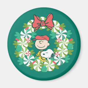 Happy Holidays Peppermint Candy Wreath Magnet