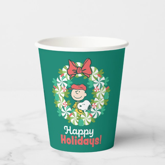 Happy Holidays | Peppermint Candy Wreath Pappbecher (Vorderseite)