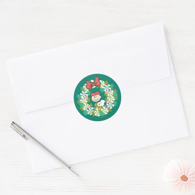 Happy Holidays | Peppermint Candy Wreath Runder Aufkleber (Umschlag)