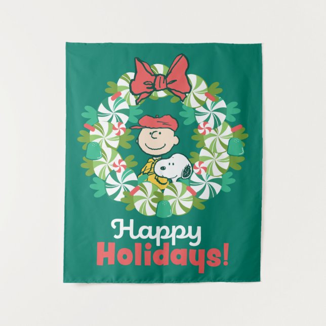 Happy Holidays | Peppermint Candy Wreath Wandteppich (Vorderseite)