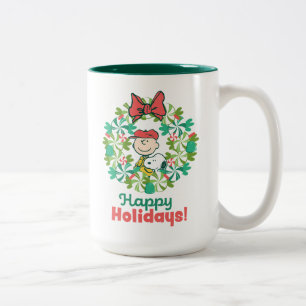 Happy Holidays   Peppermint Candy Wreath Zweifarbige Tasse
