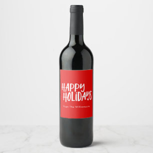 Happy Holidays Personalisiert Bold Red Christmas Weinetikett