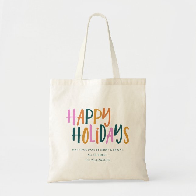 Happy Holidays Personalisierte farbenfrohe Typogra Tragetasche (Vorne)