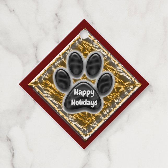 Happy Holidays Pet Caregiver Gold Paw Print Geschenkanhänger (Vorderseite)