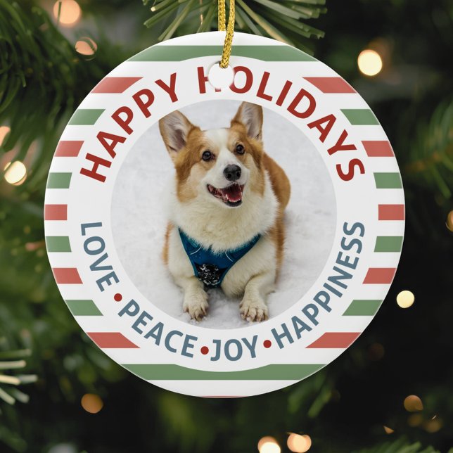 Happy Holidays Pet Foto Keramik Ornament (Von Creator hochgeladen)
