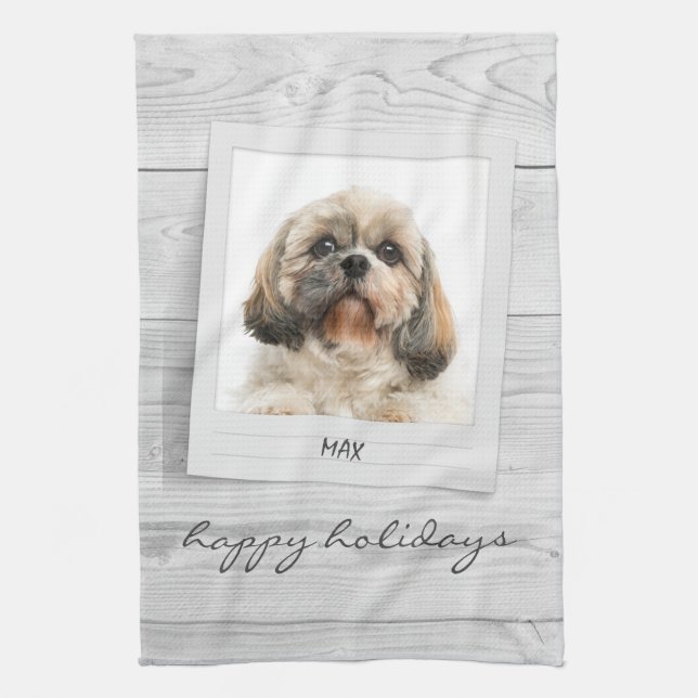 Happy Holidays Pet Foto Rahmen Personalisiert Geschirrtuch (Vertikal)