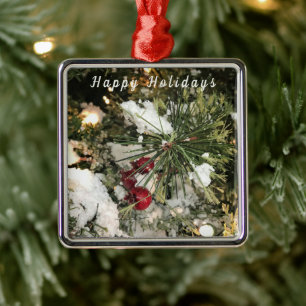 Happy Holidays Pine Branch Ornament Aus Metall