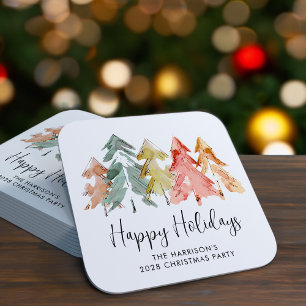 Happy Holidays Pine Tree Christmas Party Rechteckiger Pappuntersetzer