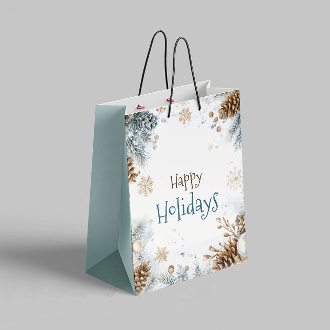 Happy Holidays Pine Tree Gift Bag Mittlere Geschenktüte (Von Creator hochgeladen)